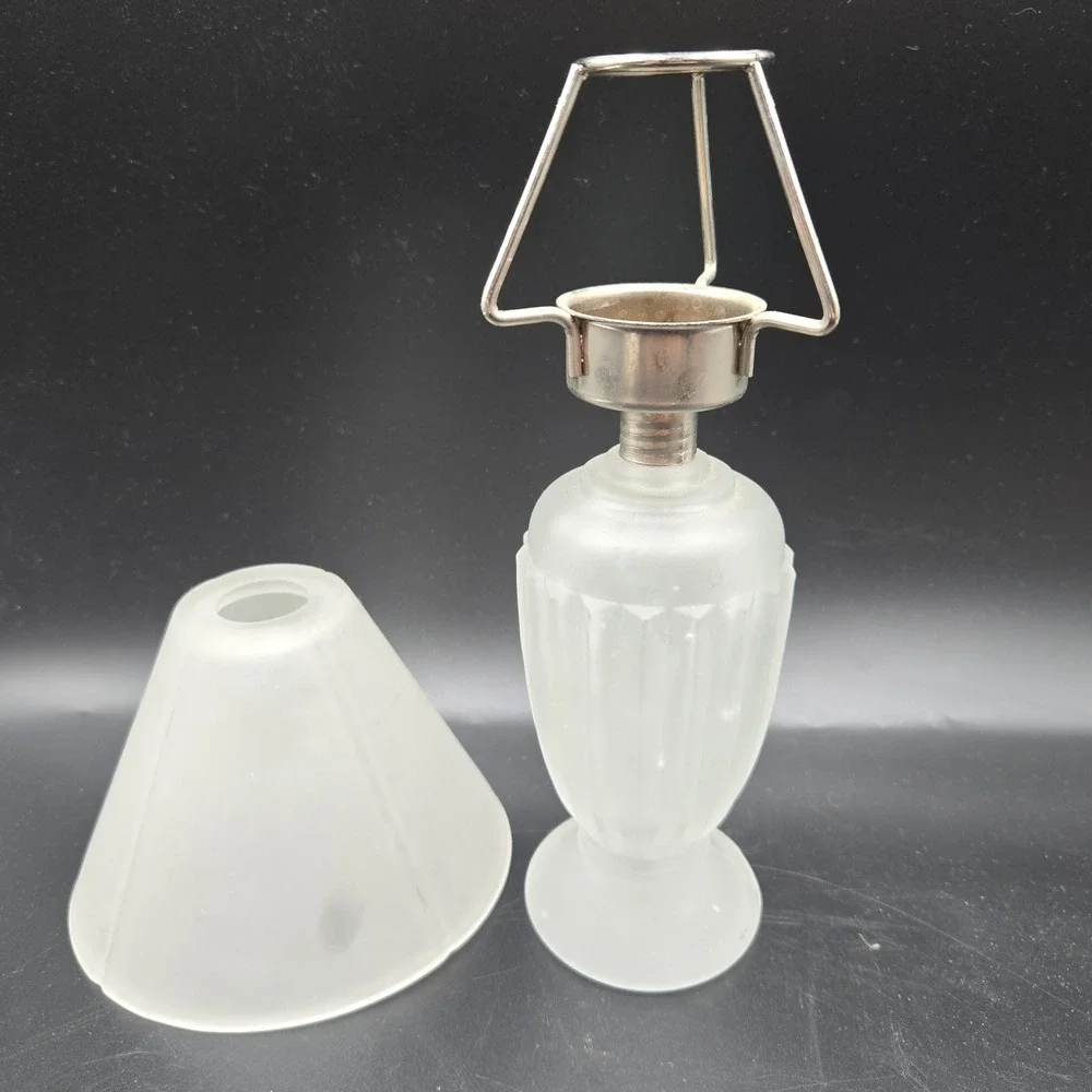 VTG Frosted Glass Fairy Lamp 2-Piece Candle Holder Tea Light 9x5 MCM Cottagecore